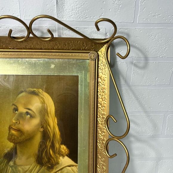 Jesus picture gold frame vintage Ten Commandments 14x16” inch - Picture 4 of 11